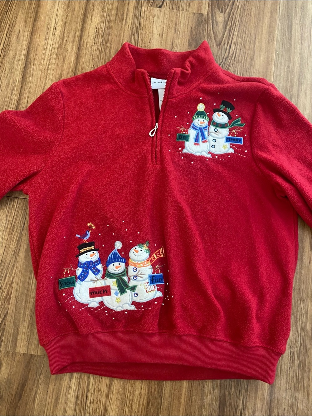 Alfred Dunner Red Snowman Half-Zip Sweater